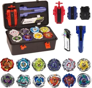 12  Combat Fusion Attack Battle Game collaborative nestle ambiguous with Portable Box 12 Burst Spinning Tops 2 Two Way Launchers Grip Starter Battling Burst Gyro Toy Set Gift for Boys Children Kids 6 8 10 