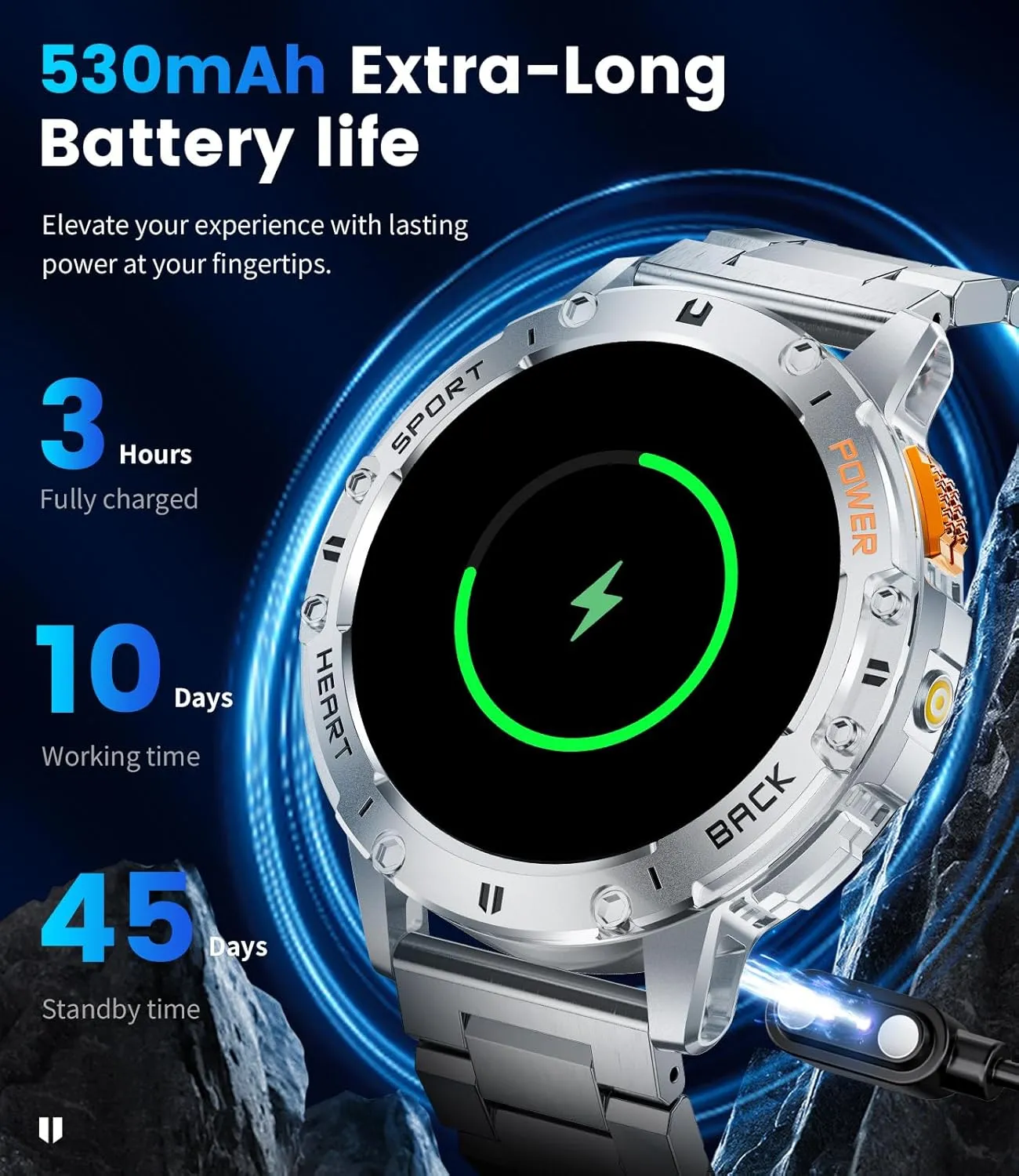 123 Sport Modes/FlashLight,5ATM Waterproof Fitness Watch with diagram introduction juice intend Blood Pressure/Heart Rate Monitor,Silver Metal Smart Watch for Men for Android/iPhone(3 Straps),1.43���� AMOLED Display Sport Watch with 