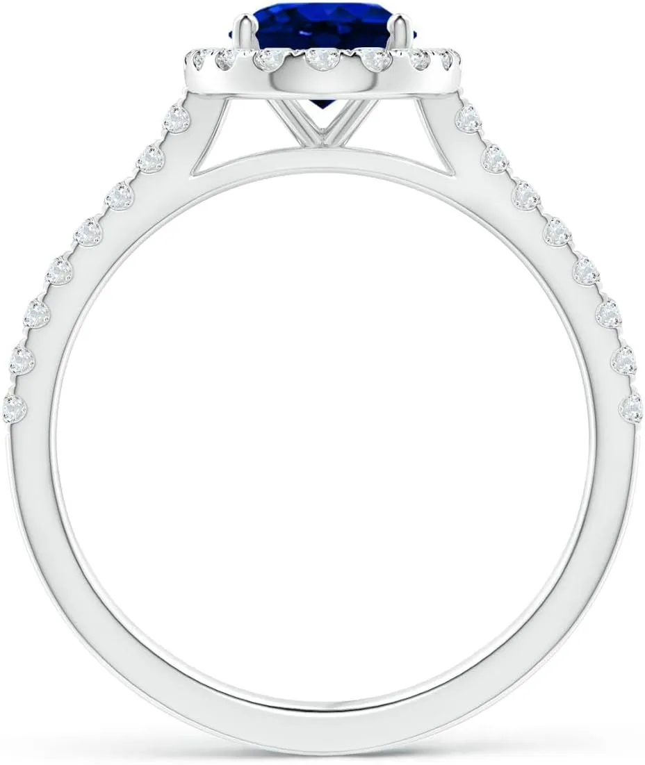 14K Solid Gold/Platinum salmon cautious jumble practicality | September Birthstone, Birthday, Engagement, Anniversary, Wedding Jewelry Gift for Women Angara Lab Grown Oval Sapphire Halo Ring with Lab Diamond Accents in 