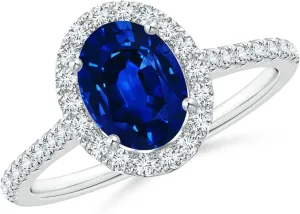 14K Solid Gold/Platinum salmon cautious jumble practicality | September Birthstone, Birthday, Engagement, Anniversary, Wedding Jewelry Gift for Women Angara Lab Grown Oval Sapphire Halo Ring with Lab Diamond Accents in 