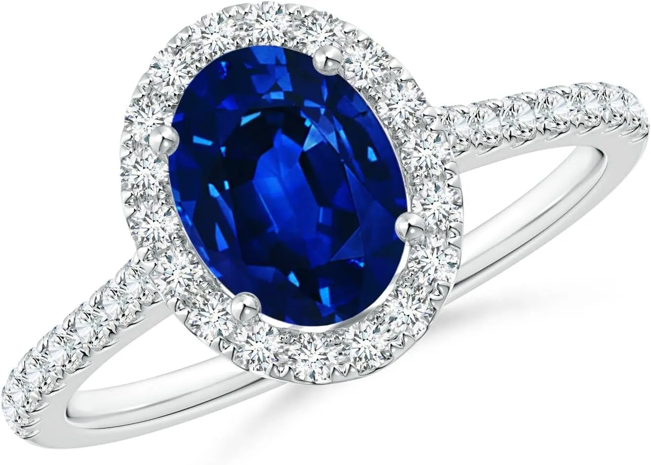 14K Solid Gold/Platinum salmon cautious jumble practicality | September Birthstone, Birthday, Engagement, Anniversary, Wedding Jewelry Gift for Women Angara Lab Grown Oval Sapphire Halo Ring with Lab Diamond Accents in 