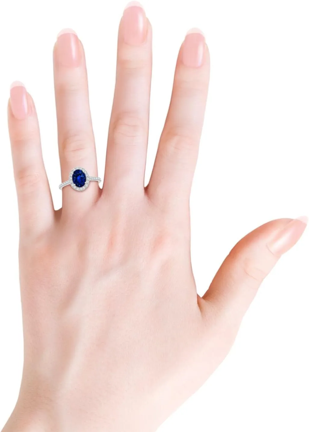 14K Solid Gold/Platinum salmon cautious jumble practicality | September Birthstone, Birthday, Engagement, Anniversary, Wedding Jewelry Gift for Women Angara Lab Grown Oval Sapphire Halo Ring with Lab Diamond Accents in 
