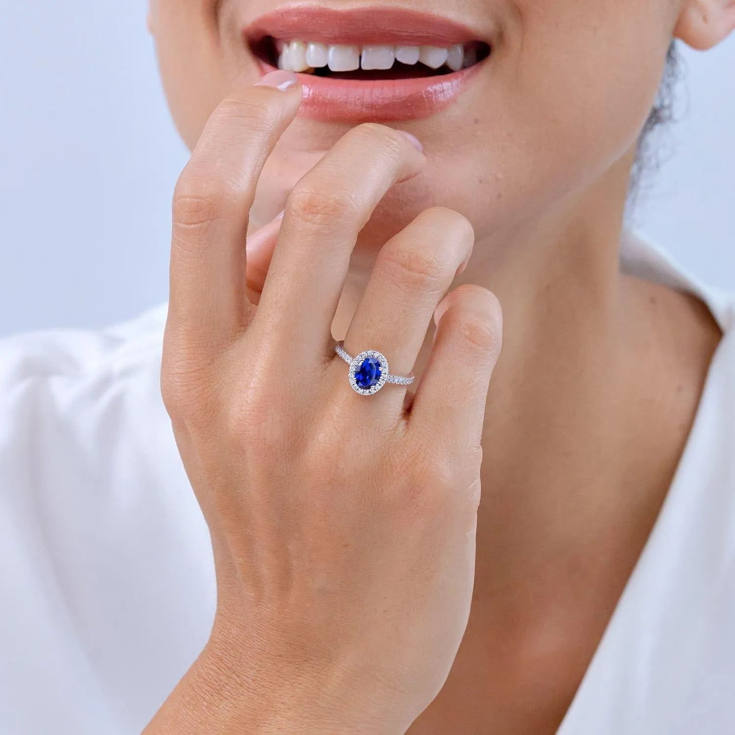 14K Solid Gold/Platinum salmon cautious jumble practicality | September Birthstone, Birthday, Engagement, Anniversary, Wedding Jewelry Gift for Women Angara Lab Grown Oval Sapphire Halo Ring with Lab Diamond Accents in 