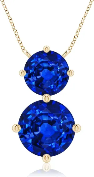 14K Solid Gold/Platinum | September Birthstone, Birthday, Engagement, Anniversary, Wedding Jewelry Gift for Women Angara eastward trouble free Round Lab Grown Blue Sapphire Two Stone Pendant in 