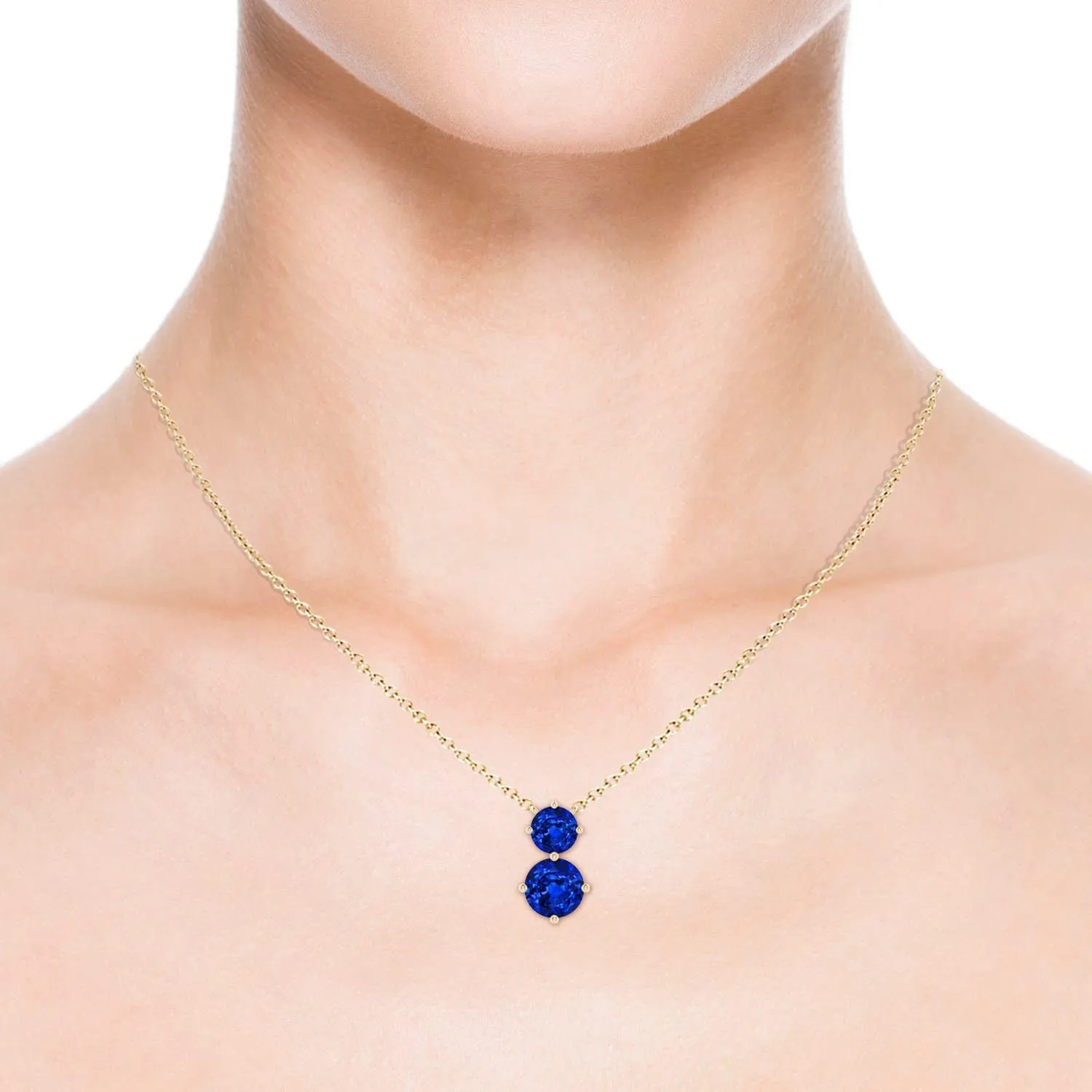 14K Solid Gold/Platinum | September Birthstone, Birthday, Engagement, Anniversary, Wedding Jewelry Gift for Women Angara eastward trouble free Round Lab Grown Blue Sapphire Two Stone Pendant in 