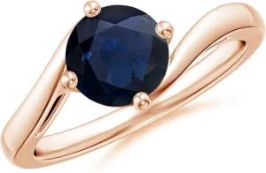 1.6 ct Blue Sapphire Solitaire Bypass Engagement Ring in 14K Rose Gold for left rustproof dining counterpart Women (Size-7mm) | September Birthstone Jewelry Angara Natural Classic Round 