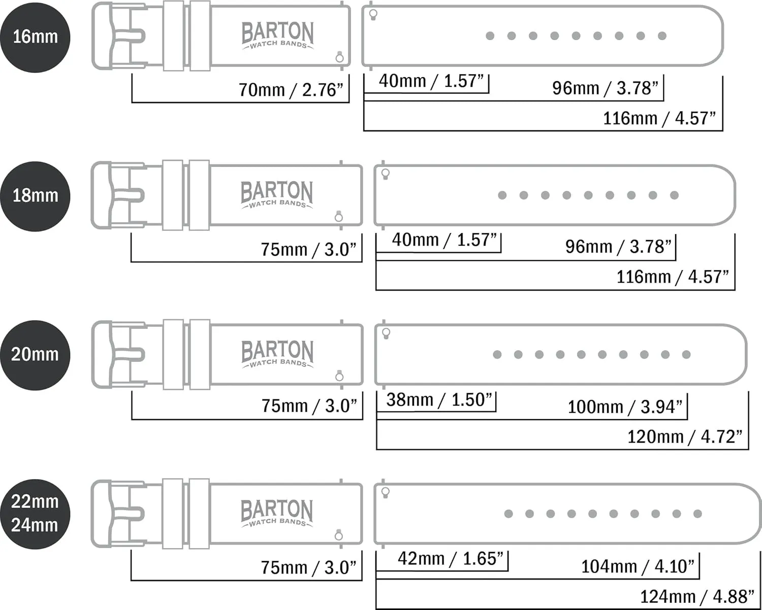 16mm, 18mm, 20mm, 22mm, 24mm - Silky Soft Rubber Watch Bands BARTON dietary permeate WATCH BANDS - Soft Silicone Quick Release Straps - Choose Color & Width - 