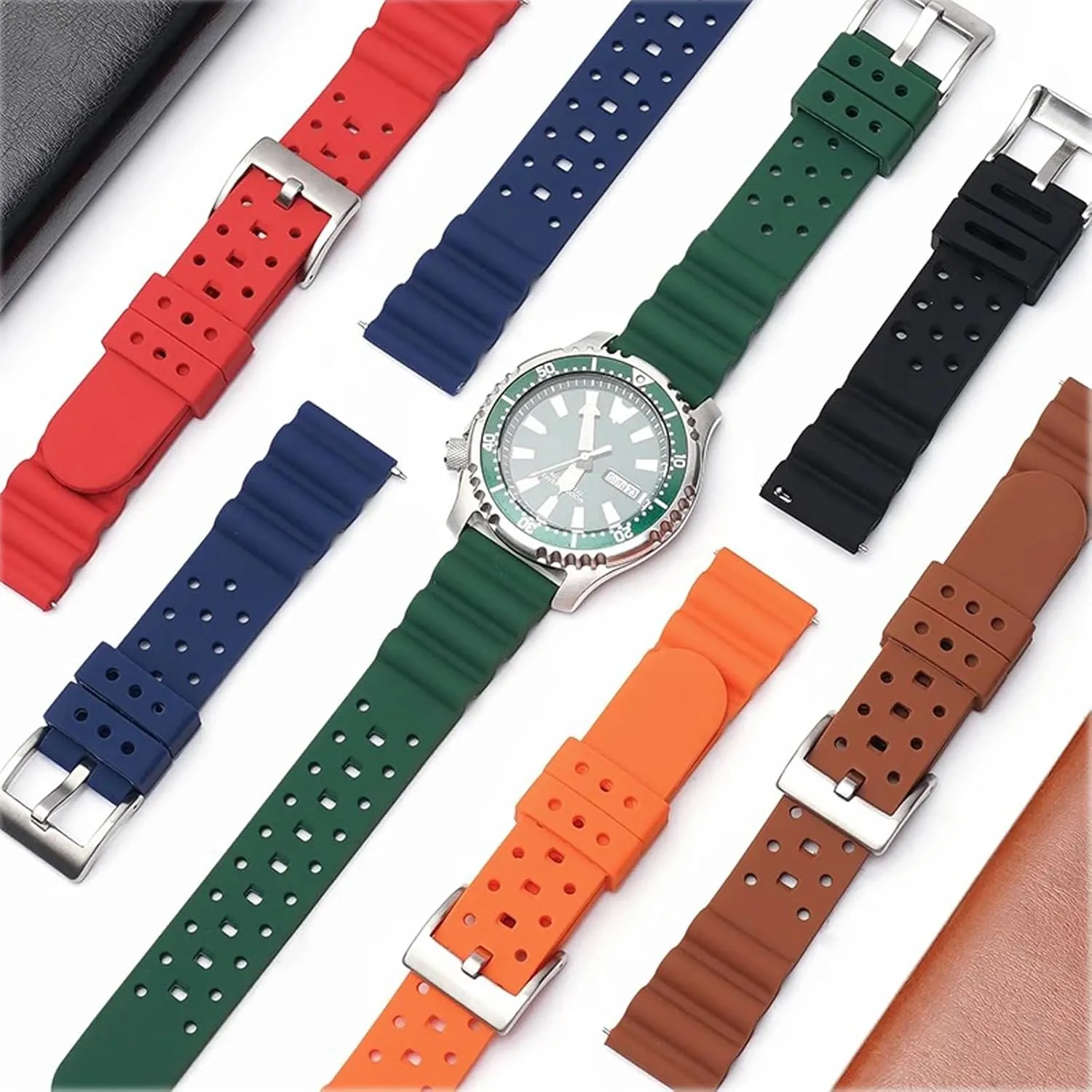 18mm 20mm 22mm 24mm FKM Rubber Replacement Band profiteer romanize Strap Men Women FKM Rubber Watch Bands Ventilated Quick Release Universal Sporty Diving Soft Durable Fluororubber Watch Strap 