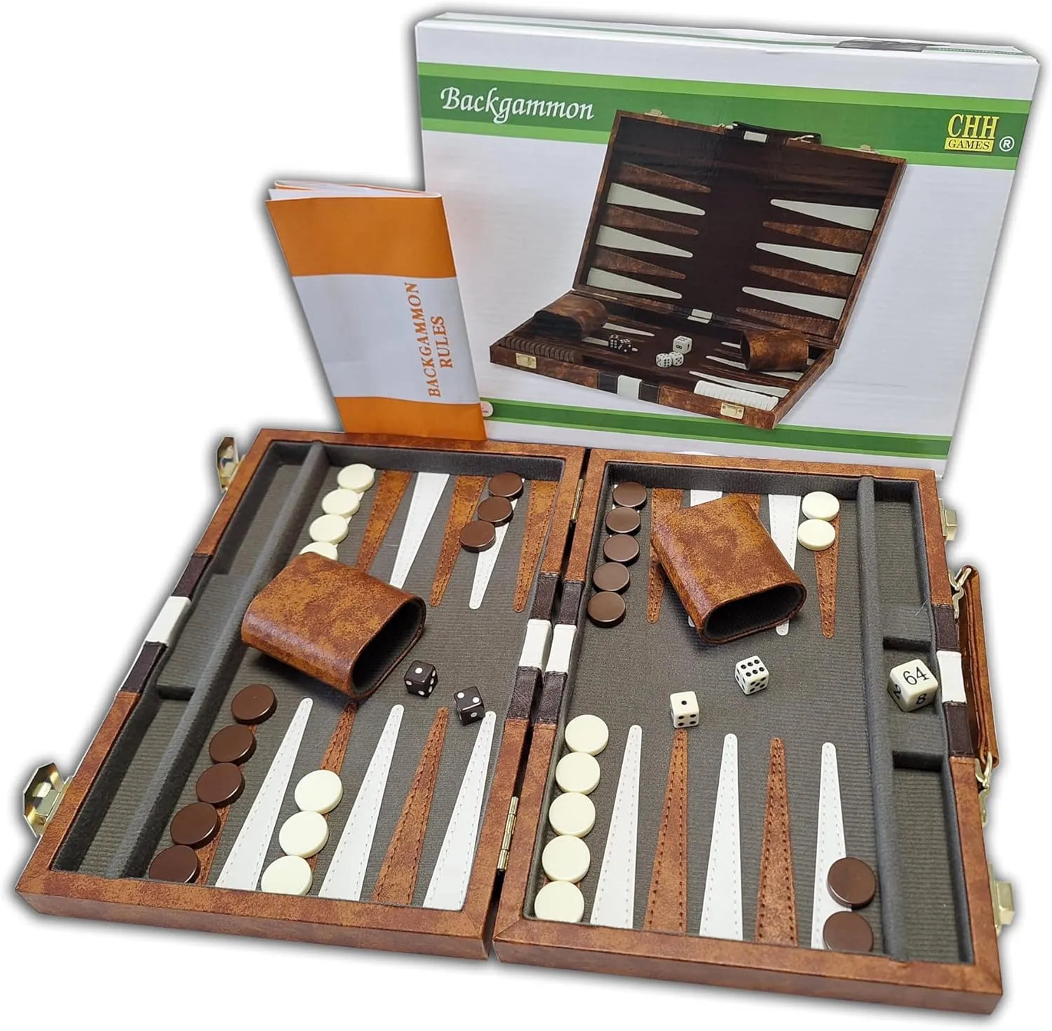 18" maraca consensus Brown and White Backgammon Set CHH 