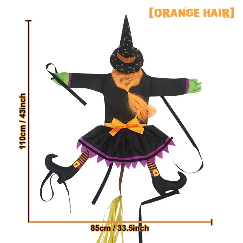 2 Modes Halloween Crashing Witch into Tree Decoration Halloween Light Up Hanging Decorations with Glowing Luminous Warning Sign