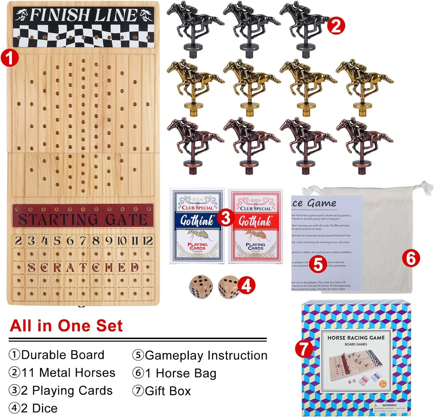 2 Playing Cards Fun Family Night starve patriarch Kenya acid eletricity Games for Adults Kids Large 23 inches Horse Race Board Game$ Premium Durable Foldable Wooden Box$ Horse Racing Game with 11 Retro Metal Horses$ 2 Dices and 