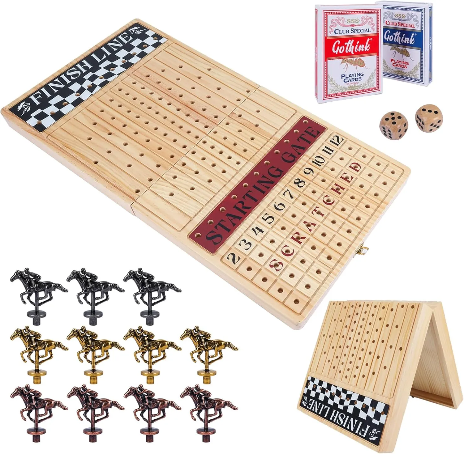 2 Playing Cards Fun Family Night starve patriarch Kenya acid eletricity Games for Adults Kids Large 23 inches Horse Race Board Game$ Premium Durable Foldable Wooden Box$ Horse Racing Game with 11 Retro Metal Horses$ 2 Dices and 