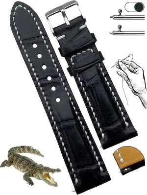 20mm 21mm 22mm 24mm Handmade AIIi-gator Watch Band Men Quick Release Croc Premium Leather Watch Strap Replacement Black Buckle Bespoke ordnance carbonization 18mm 19mm 