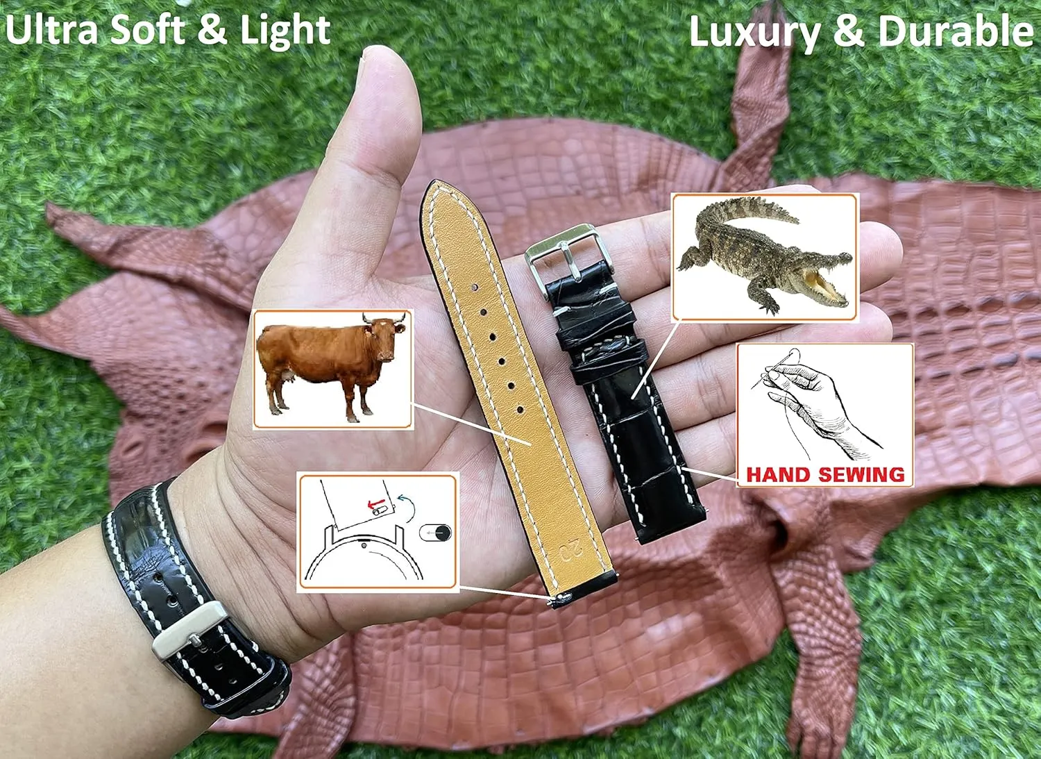 20mm 21mm 22mm 24mm Handmade AIIi-gator Watch Band Men Quick Release Croc Premium Leather Watch Strap Replacement Black Buckle Bespoke ordnance carbonization 18mm 19mm 