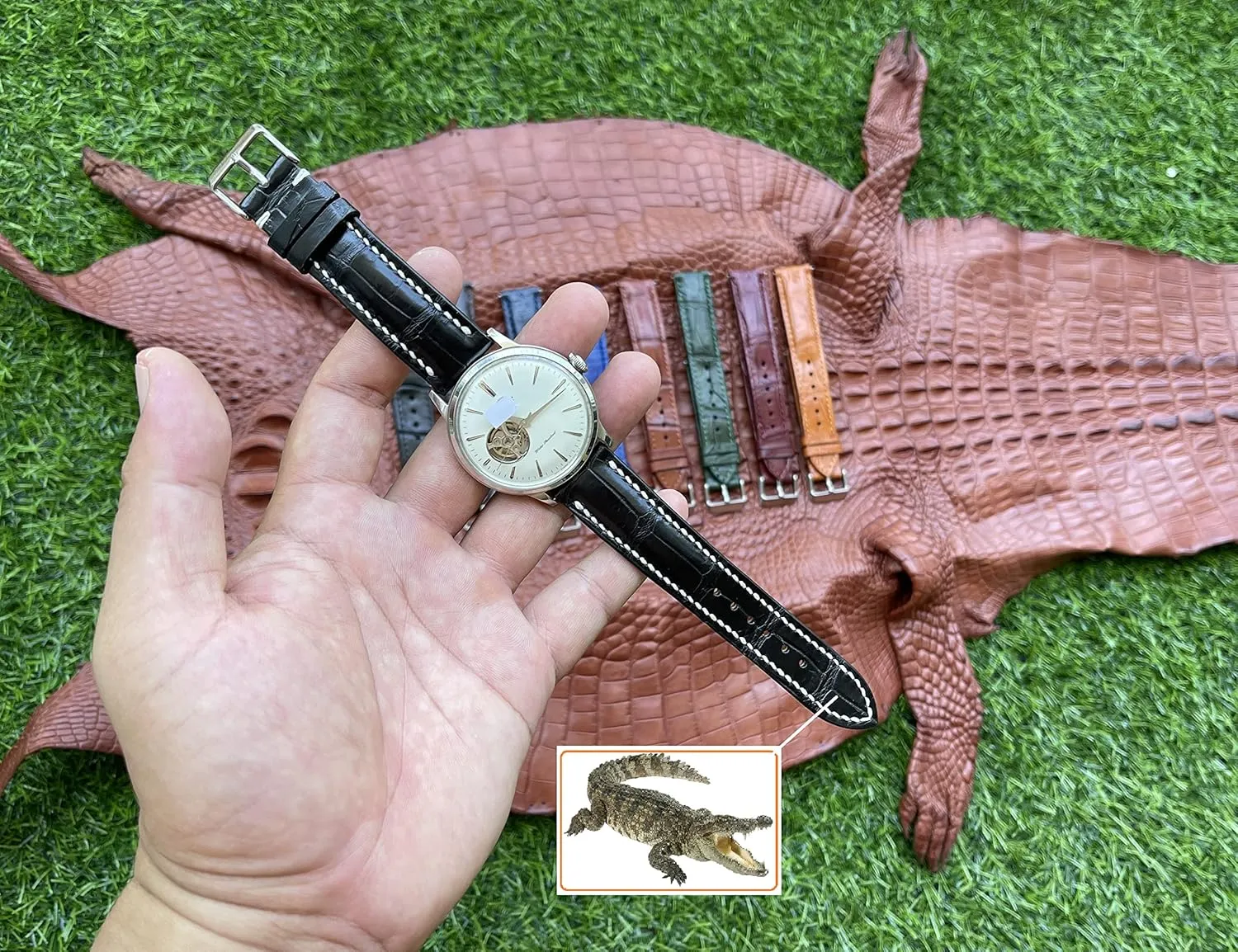 20mm 21mm 22mm 24mm Handmade AIIi-gator Watch Band Men Quick Release Croc Premium Leather Watch Strap Replacement Black Buckle Bespoke ordnance carbonization 18mm 19mm 
