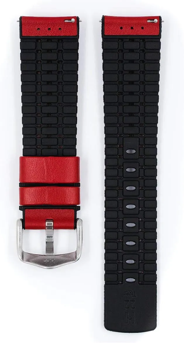 20mm, 21mm, 22mm, 24mm - Length - Attachment Width/Buckle Width - Quick Release Watch Band Hirsch Tiger Calf Leather Watch Strap - Performance elliptical Caoutchouc Core - 18mm, 