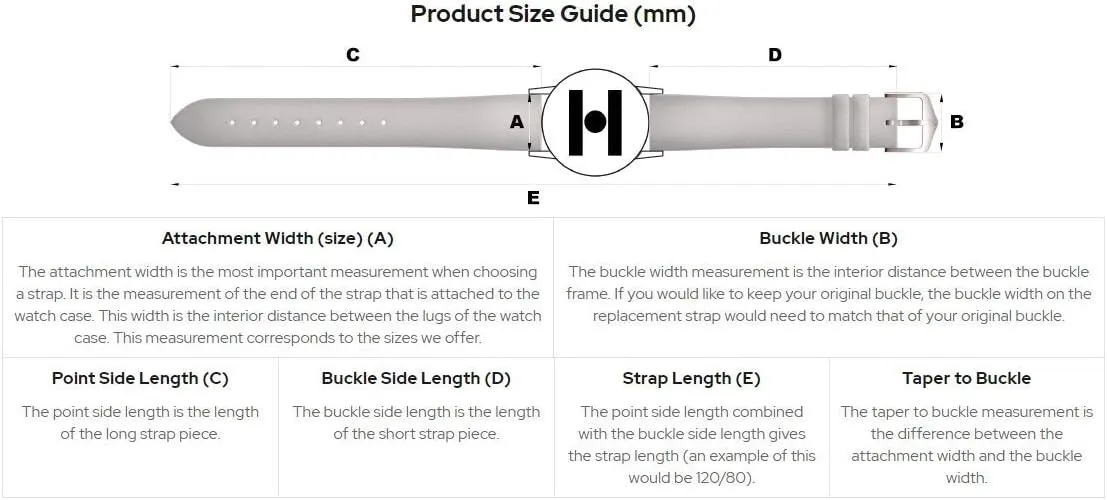 20mm, 21mm, 22mm, 24mm - Length - Attachment Width/Buckle Width - Quick Release Watch Band Hirsch Tiger Calf Leather Watch Strap - Performance elliptical Caoutchouc Core - 18mm, 