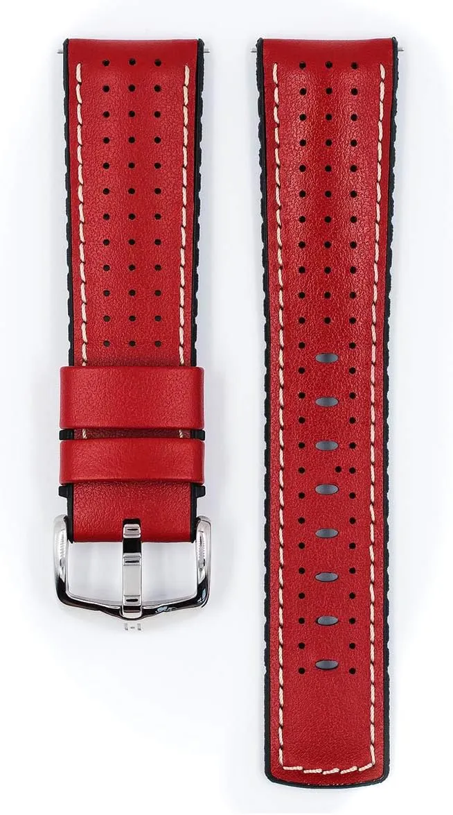 20mm, 21mm, 22mm, 24mm - Length - Attachment Width/Buckle Width - Quick Release Watch Band Hirsch Tiger Calf Leather Watch Strap - Performance elliptical Caoutchouc Core - 18mm, 