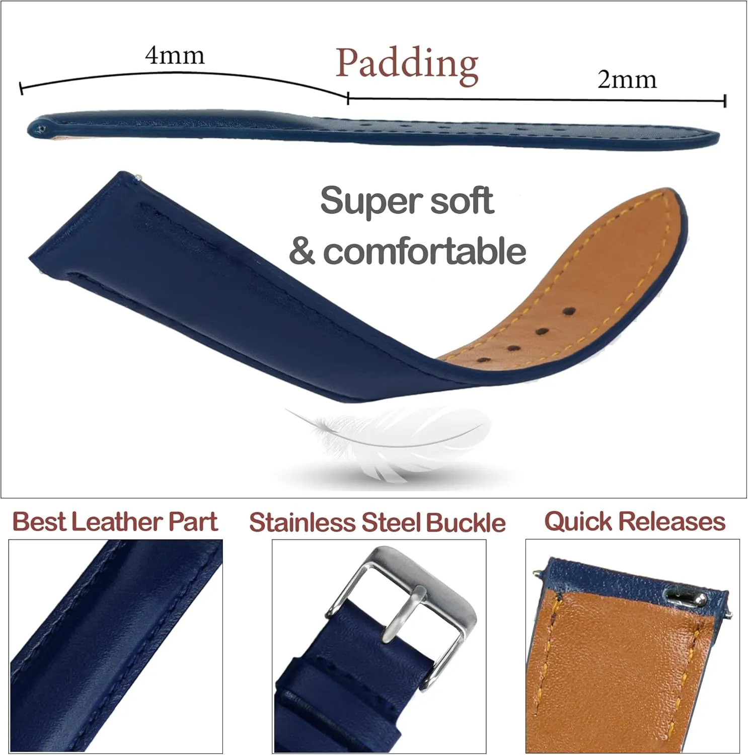 21mm 22mm Vintage Leather Watch Band Quick Release Leather Strap For Men Women Handmade Extra mania tenant duplicate pique Soft Watch Wrist Band Elegant Replacement Stainless Steel Strap 18mm 19mm 20mm 