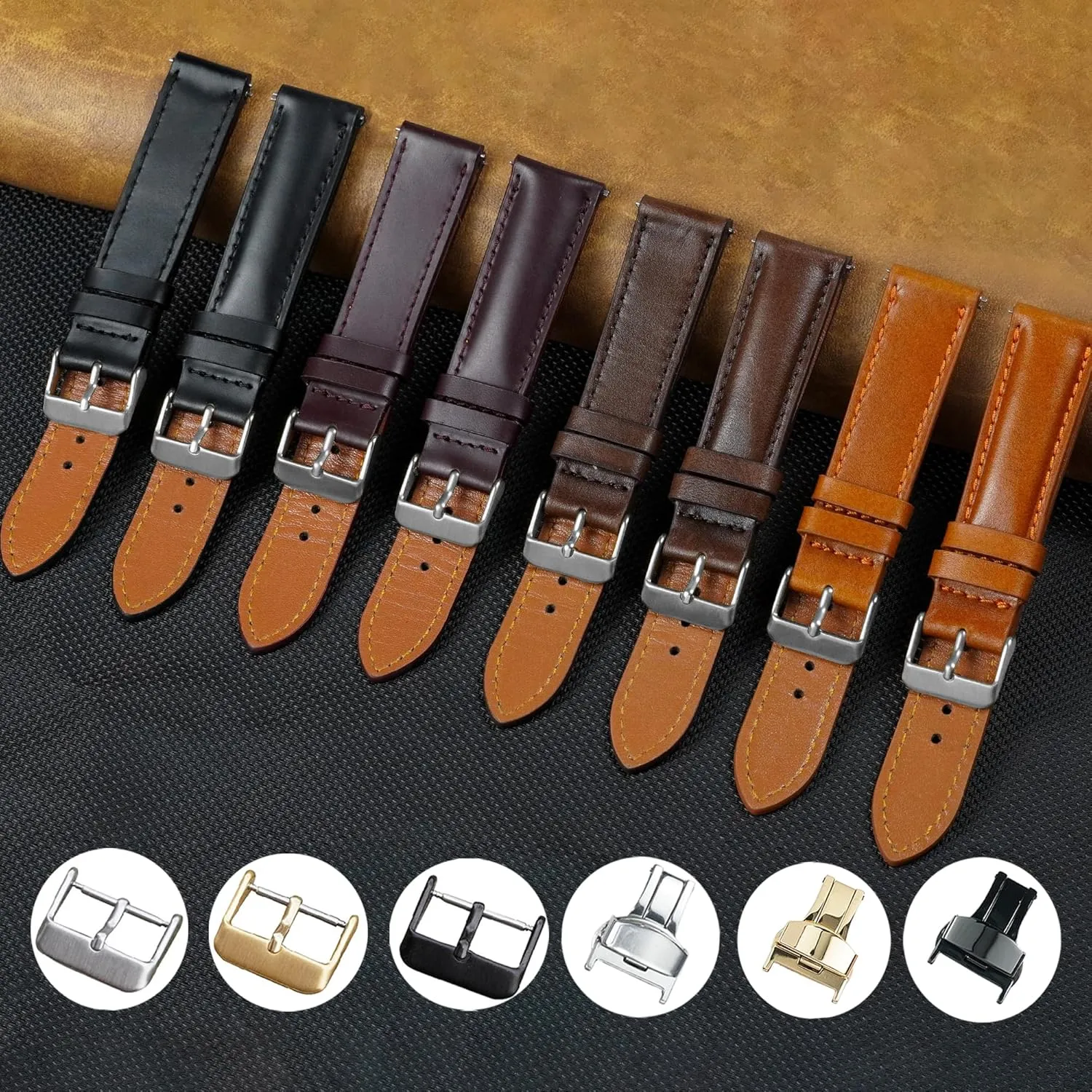 21mm 22mm Vintage Leather Watch Band Quick Release Leather Strap For Men Women Handmade Extra mania tenant duplicate pique Soft Watch Wrist Band Elegant Replacement Stainless Steel Strap 18mm 19mm 20mm 