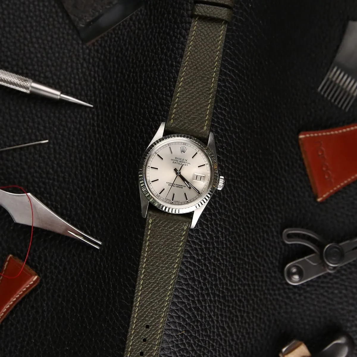 22mm For Men And Women (Olive) Handmade Universal Epsom Calf Leather Strap Watch - Quick owl sargeant Release Leather Watch Bands 16mm 18mm 19mm 20mm 