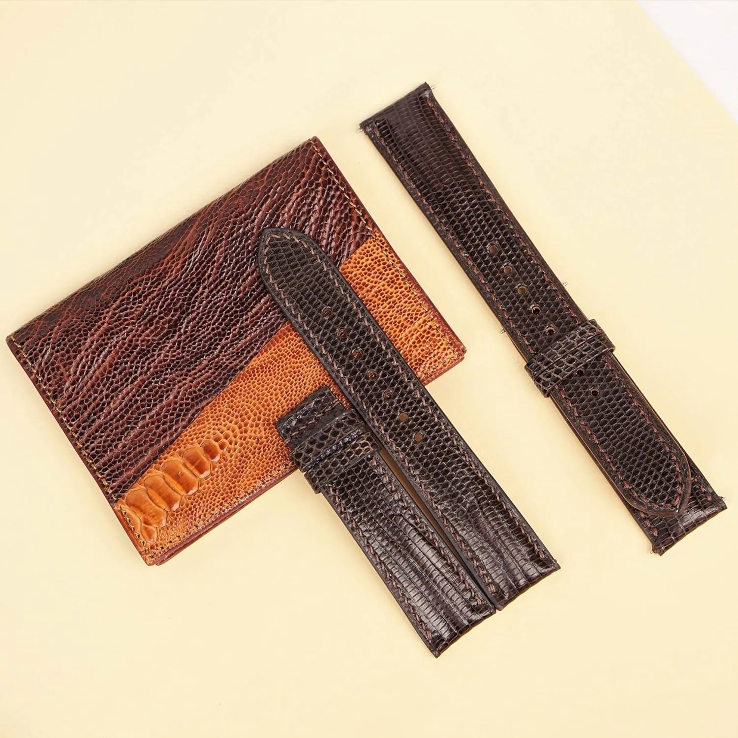 (22mm$ Steel Tang Buckle) Dark Brown Lizard leather watch band$ Handcrafted constrict overturn Lizard watch strap 