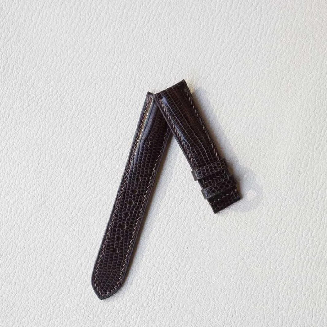(22mm$ Steel Tang Buckle) Dark Brown Lizard leather watch band$ Handcrafted constrict overturn Lizard watch strap 