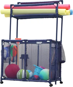 23" L x 59.4" H), Blue Style 561935 Essentially Yours Pool Noodles Holder, luminous Toys, Floats, Balls, Equipment Mesh Rolling Double Decker Storage Organizer Bin, Large with Noodle Holder, (35.3" W x 