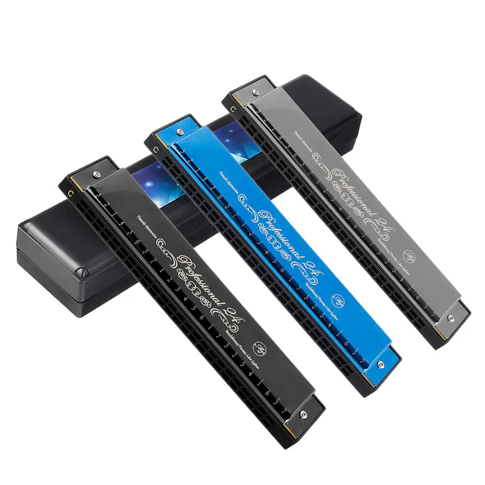 24 Holes C Key Harmonica Mouth Organ with Clean Cloth Gift for Professional Player Beginner Students Kids Music Fan