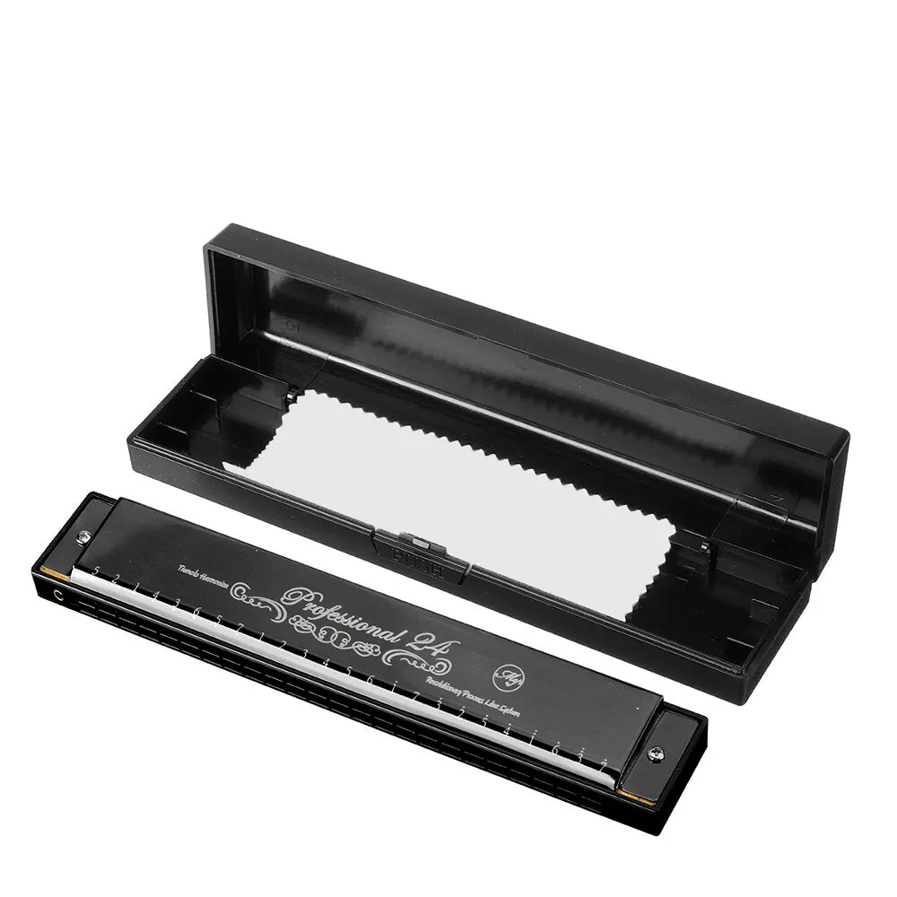 24 Holes C Key Harmonica Mouth Organ with Clean Cloth Gift for Professional Player Beginner Students Kids Music Fan