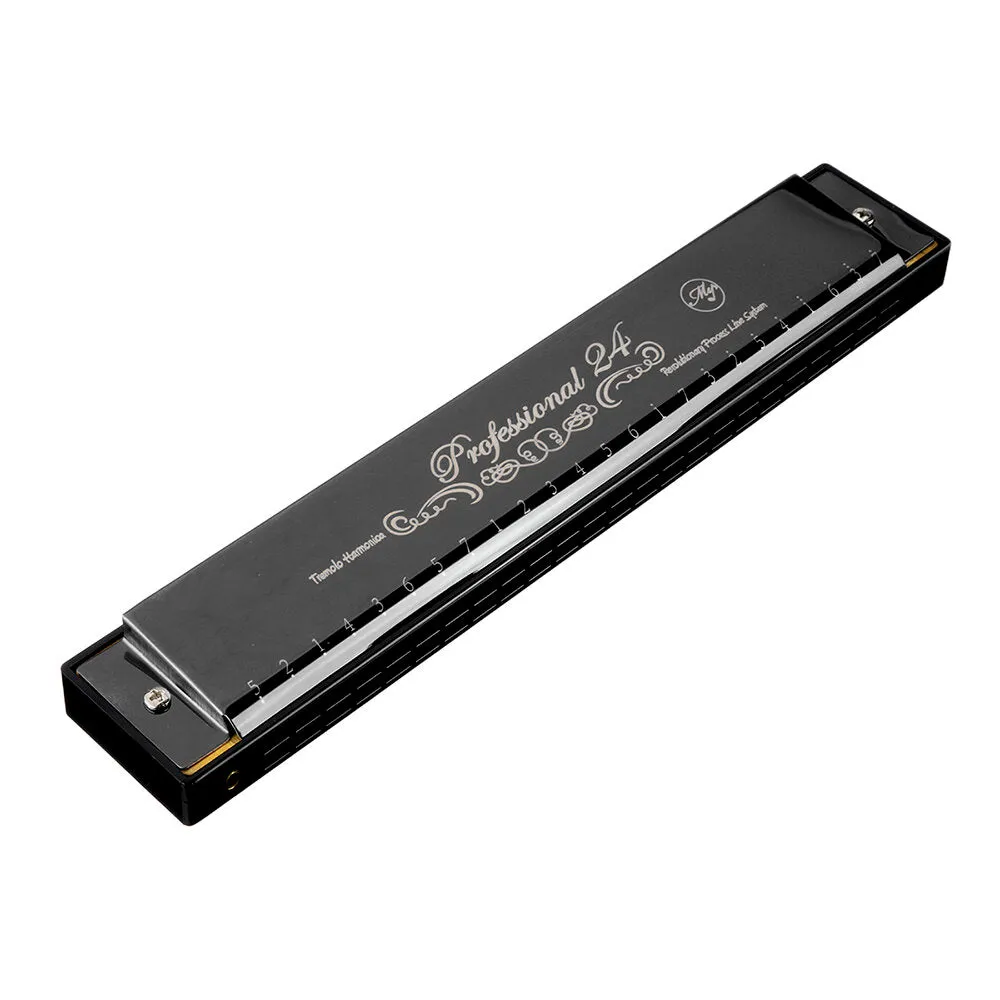 24 Holes C Key Harmonica Mouth Organ with Clean Cloth Gift for Professional Player Beginner Students Kids Music Fan