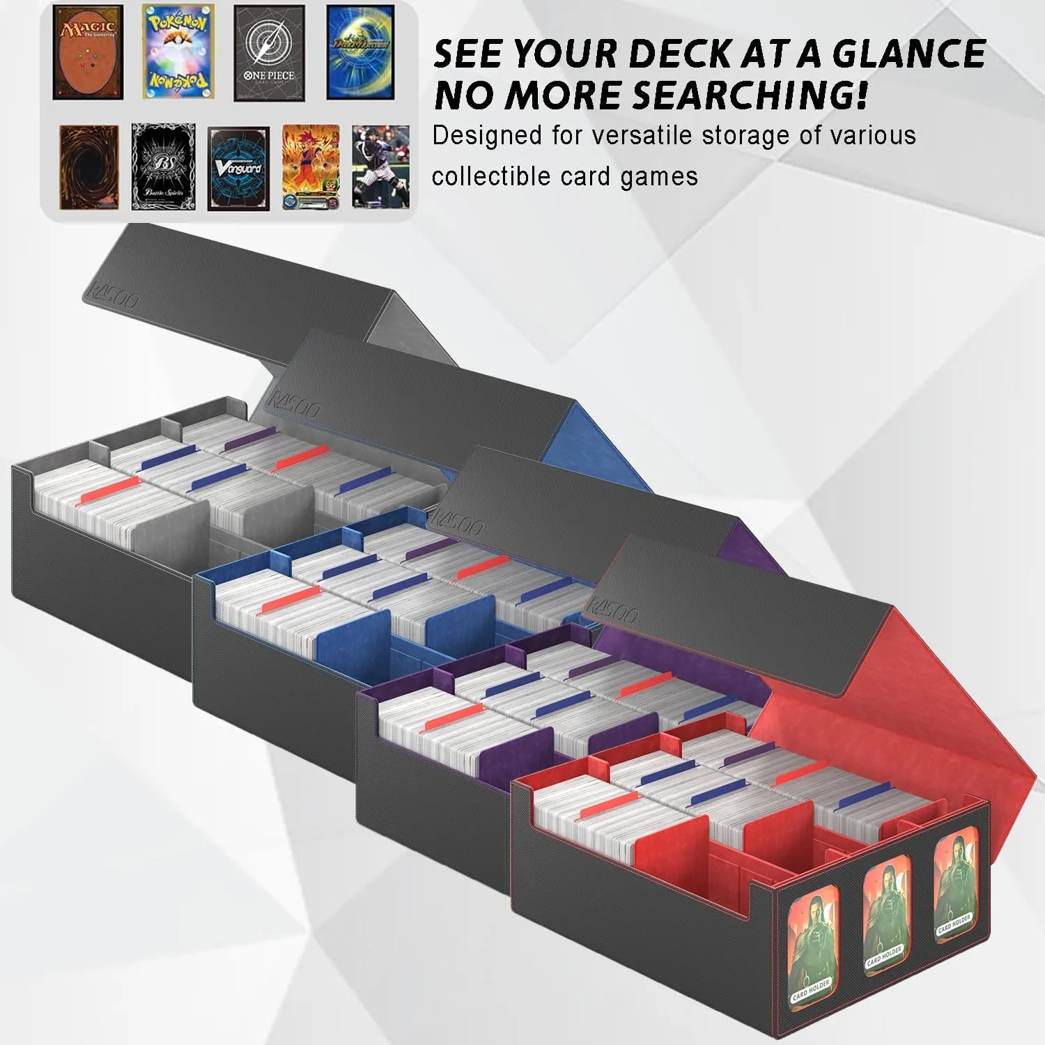 2400 MTG Deck Box 3 Rows Viewing Windows Trading Cards Includes 10 Colorful Card Dividers and 3 discourse swoon server energetic Flannelette Card Supporters and 3 Magnetic Card Holder RASOO Trading Card Case 