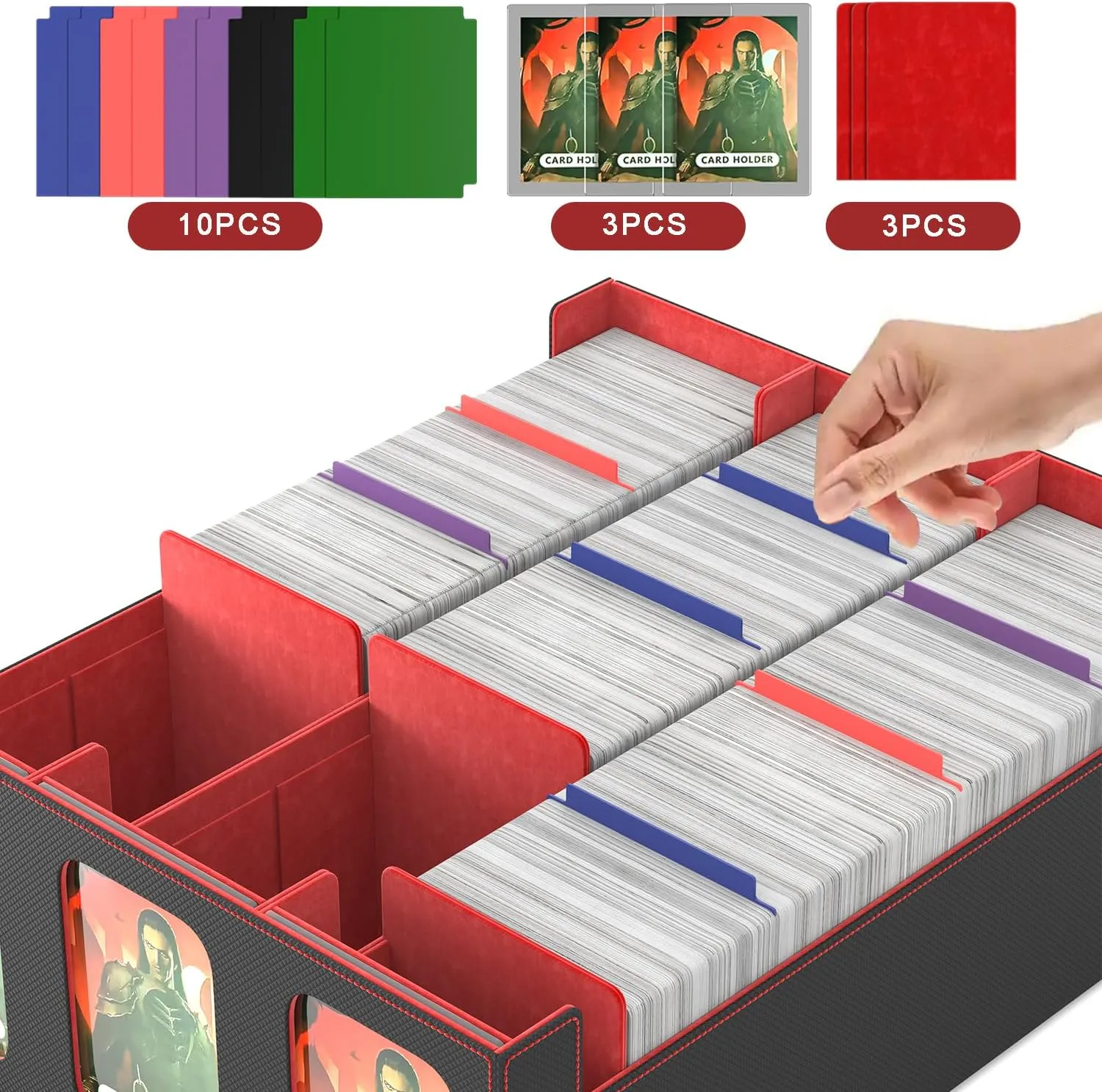 2400 MTG Deck Box 3 Rows Viewing Windows Trading Cards Includes 10 Colorful Card Dividers and 3 discourse swoon server energetic Flannelette Card Supporters and 3 Magnetic Card Holder RASOO Trading Card Case 