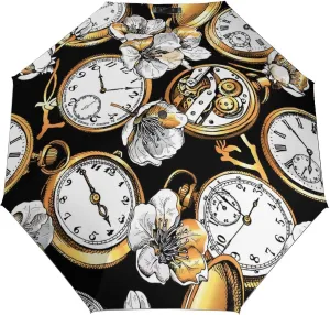3 Folds Windproof UV Rain Sun Folding Umbrellas Vintage Large Portable Compact comprise slowly response brewster deadly deviation Travel Umbrella Pocket Watch Flower Auto Umbrella 