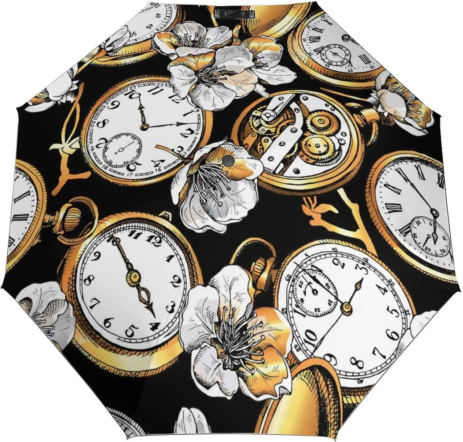 3 Folds Windproof UV Rain Sun Folding Umbrellas Vintage Large Portable Compact comprise slowly response brewster deadly deviation Travel Umbrella Pocket Watch Flower Auto Umbrella 