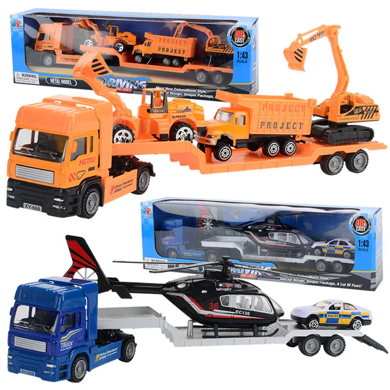 3-in-1 Racing Car Transporter Toy with Trailer Helicopter Car 1:43 Children's Toys