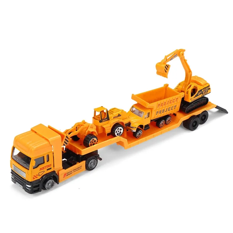 3-in-1 Racing Car Transporter Toy with Trailer Helicopter Car 1:43 Children's Toys