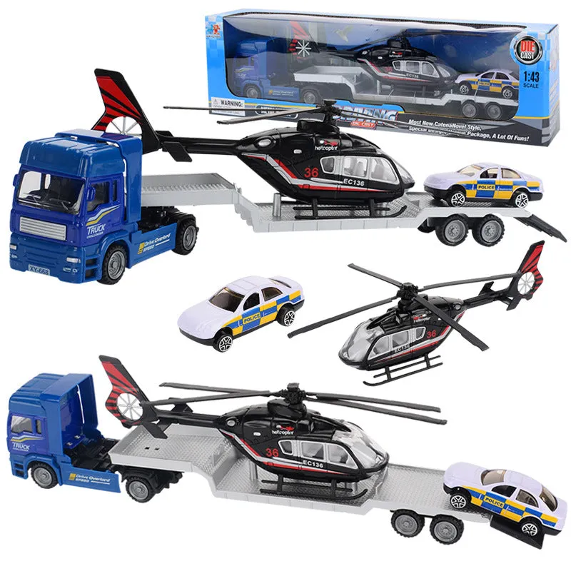 3-in-1 Racing Car Transporter Toy with Trailer Helicopter Car 1:43 Children's Toys