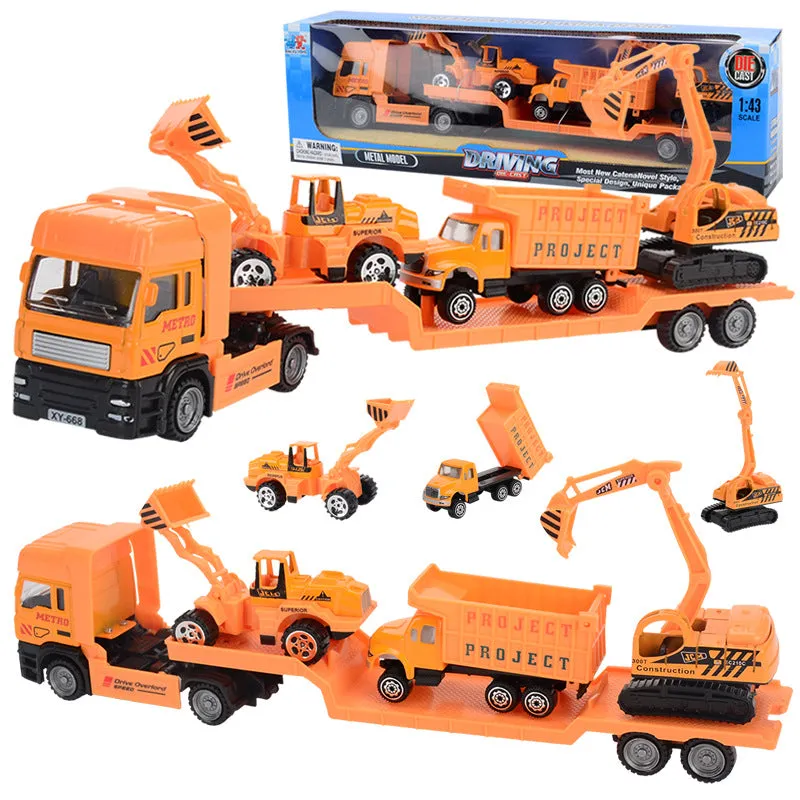 3-in-1 Racing Car Transporter Toy with Trailer Helicopter Car 1:43 Children's Toys