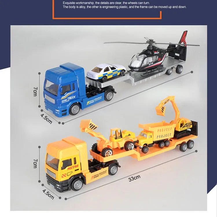 3-in-1 Racing Car Transporter Toy with Trailer Helicopter Car 1:43 Children's Toys