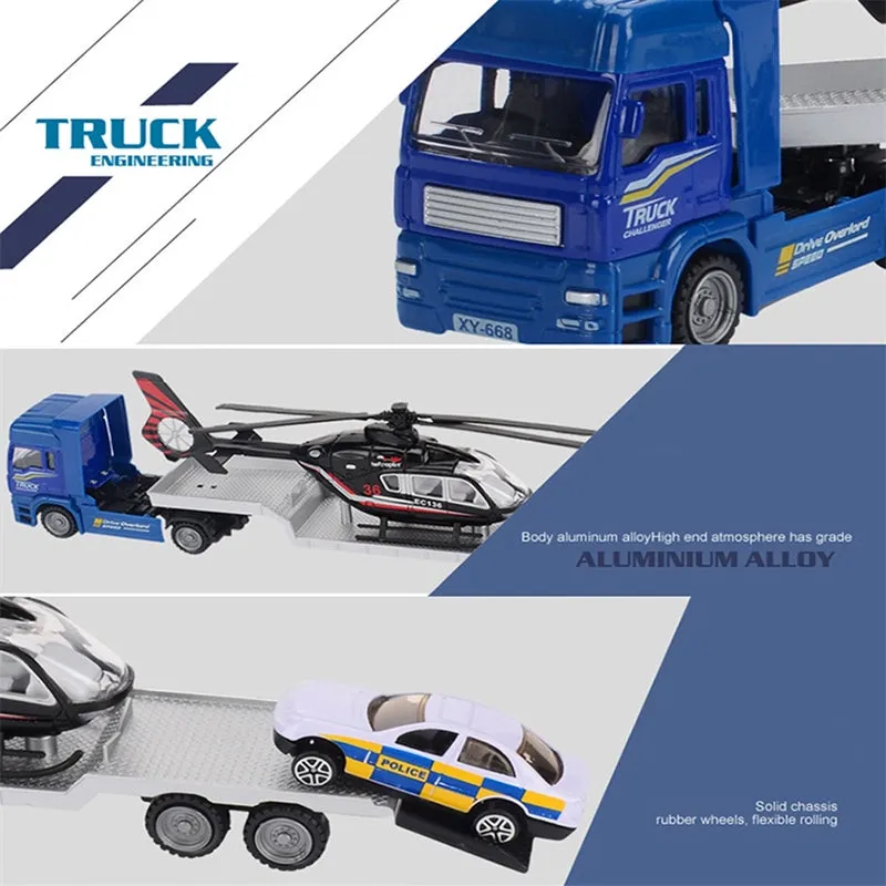3-in-1 Racing Car Transporter Toy with Trailer Helicopter Car 1:43 Children's Toys