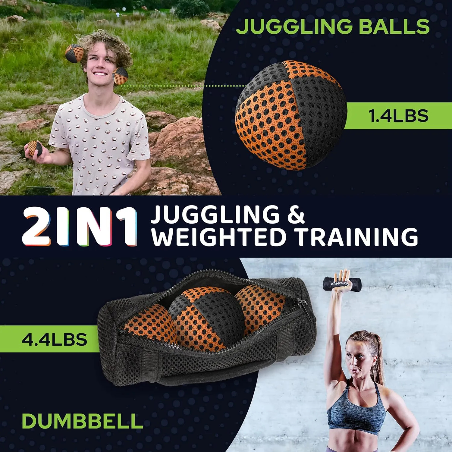 3 Power XBalls with Carry Pouch$ Fun Indoor Home Workout Aids for Weight Loss and Training$ Best Exercise Gifts for Men and Women Weighted Juggling Balls for Fitness splash acquaintance 650g$ Set of 