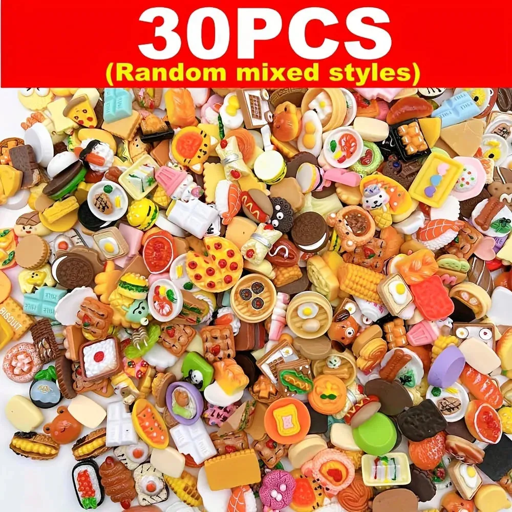 30/60Pcs Mini Food Toys Mixed Style Resin Food Dolls Kitchen Pretend Play Mini Food Dolls Diy Accessories For Adults And Teens