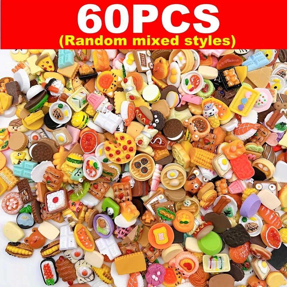 30/60Pcs Mini Food Toys Mixed Style Resin Food Dolls Kitchen Pretend Play Mini Food Dolls Diy Accessories For Adults And Teens