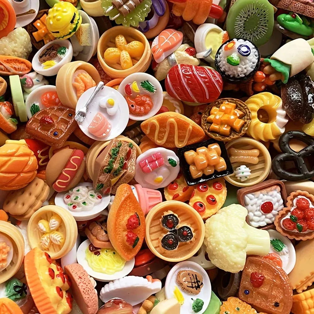30/60Pcs Mini Food Toys Mixed Style Resin Food Dolls Kitchen Pretend Play Mini Food Dolls Diy Accessories For Adults And Teens