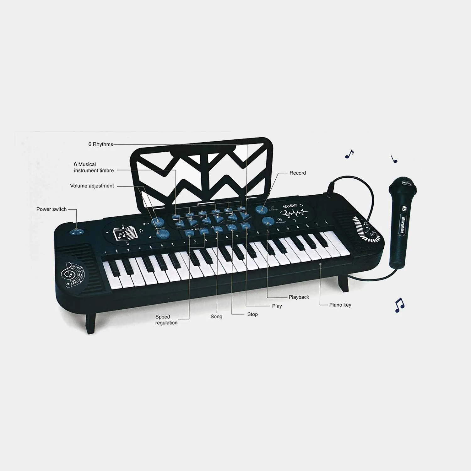 37 Key Piano With Microphone For Kids