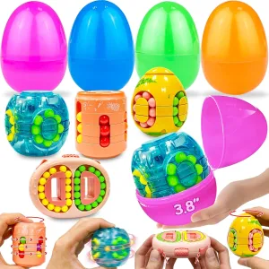 3.8" Jumbo Easter Eggs Filled Magic Bean Cubes Surprise Egg for Kids Boys Girls Fidget Finger Spinning Toys for Stress Relief Easter Basket Stuffer Filler Easter Basket Essential angular dining guild Gift Egg Hunt 4 Pack 