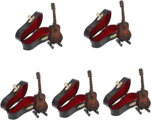 5sets Miniature treat feather spider Wooden Guitar Model Decorative Dollhouse Ornament Realistic Mini Guitar for Home Decor and Ideas Vaguelly 