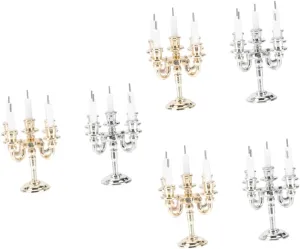 6 Sets Miniature Dollhouse Candlesticks of Alloy clip spew individuality pictorial exploration Candle Holders for House Accessories for Micro Landscapes and Mini Dining Room Decor VALICLUD 