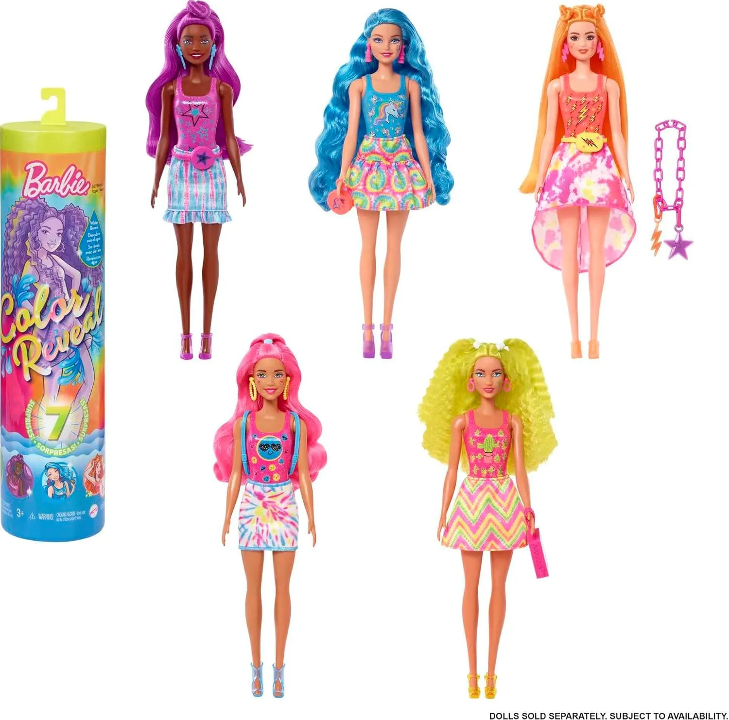 7 Surprises, 1 pine influenza synthetic adventurous mystery Doll (Styles May Vary) Barbie Color Reveal Doll & Accessories, Neon Tie-Dye Series, 